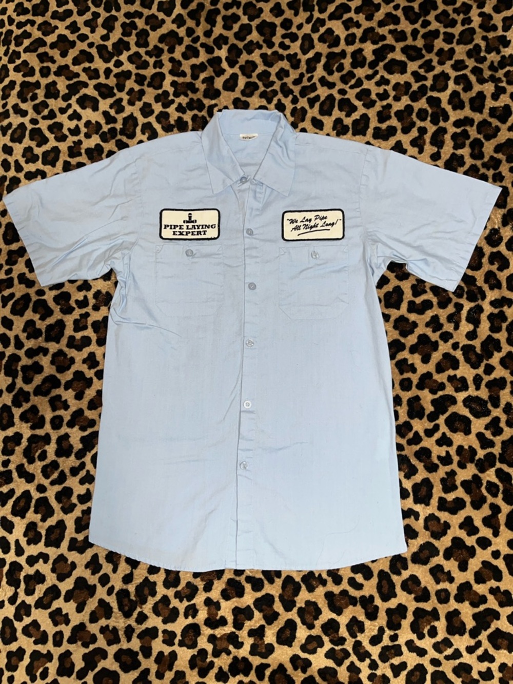 Spirit Light Blue Short-Sleeve Work Shirt with Patch Details